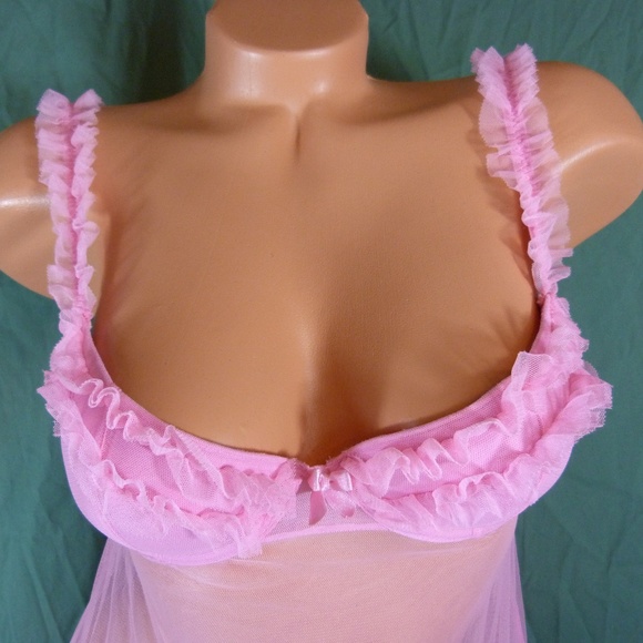 Victorias Secret 34B Sheer Pink Nighty Ruffles - Picture 3 of 8